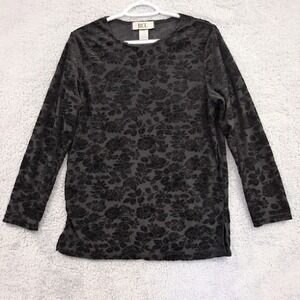 Vintage Bice Black Top Velvet Floral Burnout Small Made in USA Long Sleeve